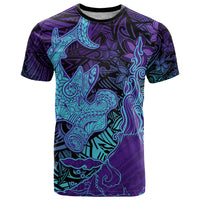 Hawaiian Volcano and Shark T Shirt Polynesian and Hibiscus Pattern Purple Cyan Gradient LT03 Purple - Polynesian Pride