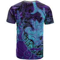 Hawaiian Volcano and Shark T Shirt Polynesian and Hibiscus Pattern Purple Cyan Gradient LT03 - Polynesian Pride