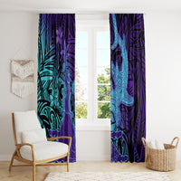 Hawaiian Volcano and Shark Window Curtain Polynesian and Hibiscus Pattern Purple Cyan Gradient LT03 - Polynesian Pride