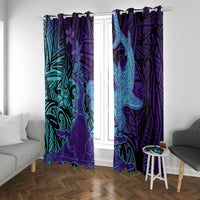 Hawaiian Volcano and Shark Window Curtain Polynesian and Hibiscus Pattern Purple Cyan Gradient LT03 With Grommets Purple - Polynesian Pride