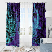 Hawaiian Volcano and Shark Window Curtain Polynesian and Hibiscus Pattern Purple Cyan Gradient LT03 - Polynesian Pride