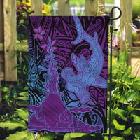 Hawaiian Volcano and Shark Garden Flag Polynesian and Hibiscus Pattern Violet Gradient LT03 Garden Flag Violet - Polynesian Pride