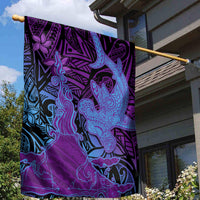 Hawaiian Volcano and Shark Garden Flag Polynesian and Hibiscus Pattern Violet Gradient LT03 - Polynesian Pride