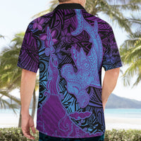 Hawaiian Volcano and Shark Hawaiian Shirt Polynesian and Hibiscus Pattern Violet Gradient LT03 - Polynesian Pride