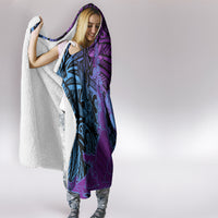 Hawaiian Volcano and Shark Hooded Blanket Polynesian and Hibiscus Pattern Violet Gradient LT03 - Polynesian Pride