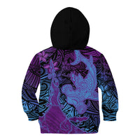 Hawaiian Volcano and Shark Kid Hoodie Polynesian and Hibiscus Pattern Violet Gradient LT03 - Polynesian Pride