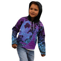 Hawaiian Volcano and Shark Kid Hoodie Polynesian and Hibiscus Pattern Violet Gradient LT03 - Polynesian Pride