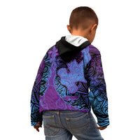 Hawaiian Volcano and Shark Kid Hoodie Polynesian and Hibiscus Pattern Violet Gradient LT03 - Polynesian Pride