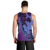 Hawaiian Volcano and Shark Men Tank Top Polynesian and Hibiscus Pattern Violet Gradient