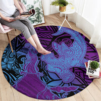 Hawaiian Volcano and Shark Round Carpet Polynesian and Hibiscus Pattern Violet Gradient LT03 - Polynesian Pride
