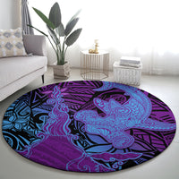 Hawaiian Volcano and Shark Round Carpet Polynesian and Hibiscus Pattern Violet Gradient LT03 - Polynesian Pride