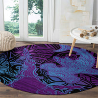 Hawaiian Volcano and Shark Round Carpet Polynesian and Hibiscus Pattern Violet Gradient LT03 - Polynesian Pride