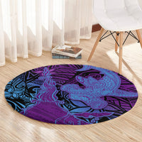 Hawaiian Volcano and Shark Round Carpet Polynesian and Hibiscus Pattern Violet Gradient LT03 - Polynesian Pride