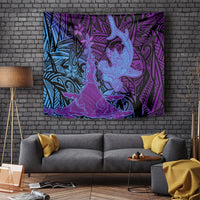 Hawaiian Volcano and Shark Tapestry Polynesian and Hibiscus Pattern Violet Gradient LT03 - Polynesian Pride