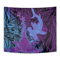 Hawaiian Volcano and Shark Tapestry Polynesian and Hibiscus Pattern Violet Gradient LT03 - Polynesian Pride