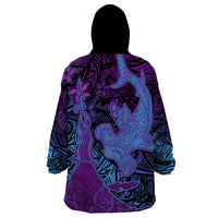 Hawaiian Volcano and Shark Wearable Blanket Hoodie Polynesian and Hibiscus Pattern Violet Gradient LT03 - Polynesian Pride
