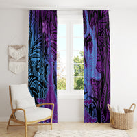 Hawaiian Volcano and Shark Window Curtain Polynesian and Hibiscus Pattern Violet Gradient LT03 - Polynesian Pride