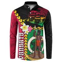 Vanuatu Nakamal and Plumeria Flowers Button Sweatshirt Polynesian Pattern