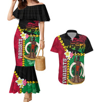 Vanuatu Nakamal and Plumeria Flowers Couples Matching Mermaid Dress and Hawaiian Shirt Polynesian Pattern