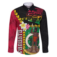 Vanuatu Nakamal and Plumeria Flowers Family Matching Off The Shoulder Long Sleeve Dress and Hawaiian Shirt Polynesian Pattern LT03 Dad's Shirt - Long Sleeve Black - Polynesian Pride