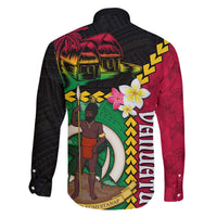 Vanuatu Nakamal and Plumeria Flowers Family Matching Off The Shoulder Long Sleeve Dress and Hawaiian Shirt Polynesian Pattern LT03 - Polynesian Pride