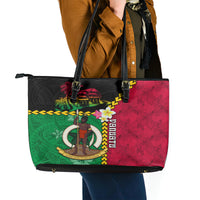 Vanuatu Nakamal and Plumeria Flowers Leather Tote Bag Polynesian Pattern LT03 - Polynesian Pride