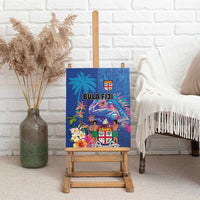 Fiji Bula Canvas Wall Art Tropical Plants with Palm Tree and Iguana Colorful