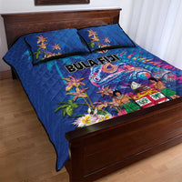 Fiji Bula Quilt Bed Set Tropical Plants with Palm Tree and Iguana Colorful