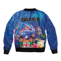 Fiji Bula Sleeve Zip Bomber Jacket Tropical Plants with Palm Tree and Iguana Colorful LT03 - Polynesian Pride