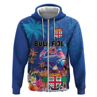 Fiji Bula Zip Hoodie Tropical Plants with Palm Tree and Iguana Colorful