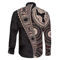 Fiji Traditional Masi Family Matching Long Sleeve Bodycon Dress and Hawaiian Shirt Tapa Art Palm Leaves Pattern