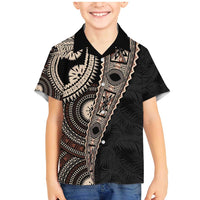 Fiji Traditional Masi Family Matching Mermaid Dress and Hawaiian Shirt Tapa Art Palm Leaves Pattern