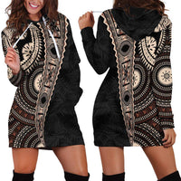 Fiji Traditional Masi Hoodie Dress Tapa Art Palm Leaves Pattern LT03 - Polynesian Pride