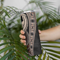 Fiji Traditional Masi Skinny Tumbler Tapa Art Palm Leaves Pattern