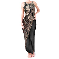 Fiji Traditional Masi Tank Maxi Dress Tapa Art Palm Leaves Pattern