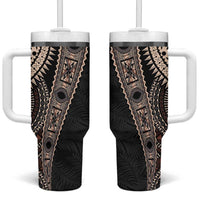 Fiji Traditional Masi Tumbler With Handle Tapa Art Palm Leaves Pattern