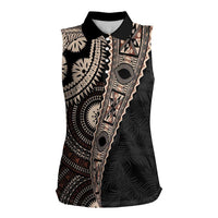Fiji Traditional Masi Women Sleeveless Polo Shirt Tapa Art Palm Leaves Pattern LT03 Female Brown - Polynesian Pride