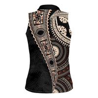 Fiji Traditional Masi Women Sleeveless Polo Shirt Tapa Art Palm Leaves Pattern LT03 - Polynesian Pride