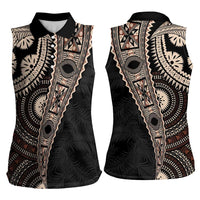 Fiji Traditional Masi Women Sleeveless Polo Shirt Tapa Art Palm Leaves Pattern LT03 - Polynesian Pride