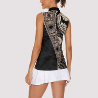 Fiji Traditional Masi Women Sleeveless Polo Shirt Tapa Art Palm Leaves Pattern LT03 - Polynesian Pride