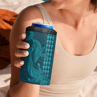 Aloha Hawaii Whale Kakau and Polynesian Tattoo 4 in 1 Can Cooler Tumbler Turquoise Color