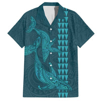 Aloha Hawaii Whale Kakau and Polynesian Tattoo Family Matching Tank Maxi Dress and Hawaiian Shirt Turquoise Color