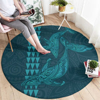 Aloha Hawaii Whale Kakau and Polynesian Tattoo Round Carpet Turquoise Color LT03 - Polynesian Pride
