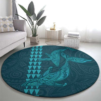 Aloha Hawaii Whale Kakau and Polynesian Tattoo Round Carpet Turquoise Color LT03 - Polynesian Pride