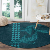 Aloha Hawaii Whale Kakau and Polynesian Tattoo Round Carpet Turquoise Color LT03 - Polynesian Pride