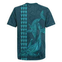 Aloha Hawaii Whale Kakau and Polynesian Tattoo Rugby Jersey Turquoise Color