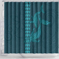 Aloha Hawaii Whale Kakau and Polynesian Tattoo Shower Curtain Turquoise Color