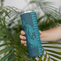 Aloha Hawaii Whale Kakau and Polynesian Tattoo Skinny Tumbler Turquoise Color