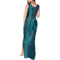 Aloha Hawaii Whale Kakau and Polynesian Tattoo Tank Maxi Dress Turquoise Color