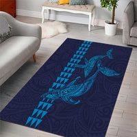 Aloha Hawaii Whale Kakau and Polynesian Tattoo Area Rug Dark Navy Color